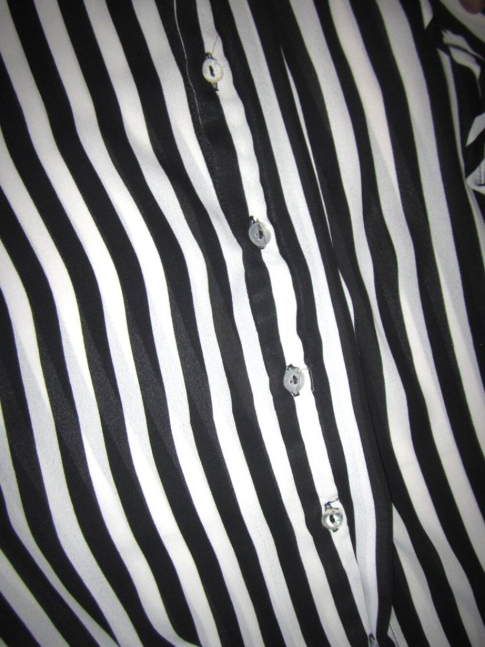 Sans Souci Black White Striped Long Sleeve Button Blouse Shirt MEDIUM - Picture 10 of 15